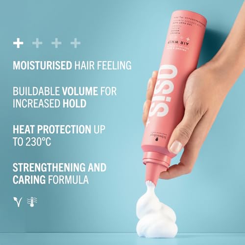Schwarzkopf Professional OSiS Air Whip Hair Mousse For Straight Wavy Curly Hair Heat Protection Strengthening Caring Formula Moisturizing Light Hold 200 ml