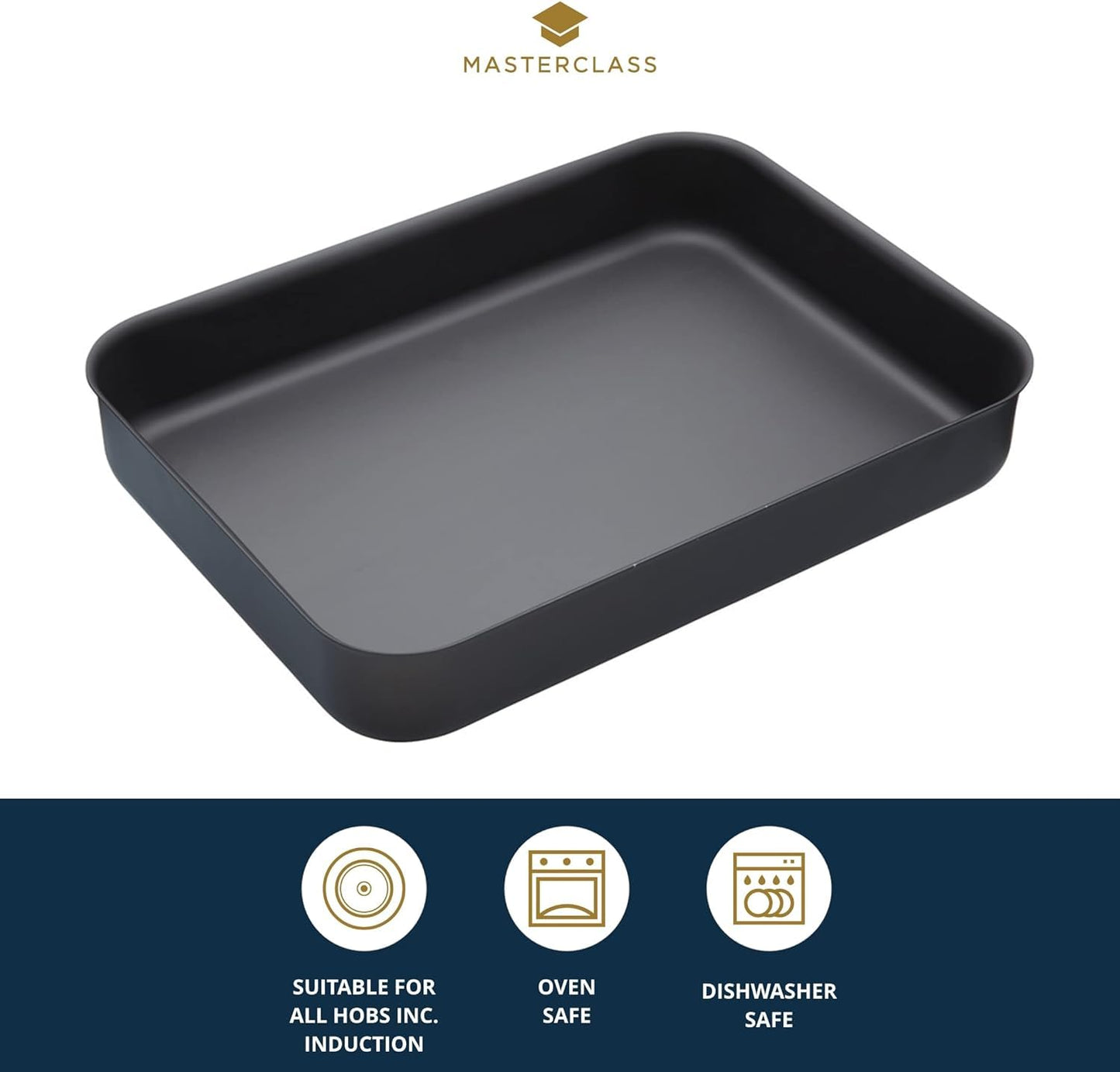 MasterClass Hard Anodised Roasting Tin, Non Stick Aluminium Roasting Tray, Teflon Coated, 37 x 26.5 cm, Black