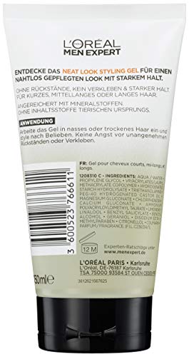 L'Oréal Men Expert Neat Look Styling Gel for Men, Hair Gel for Nourished and Natural Hair Styling, Men's Hair Styling for a Matte Finish, InvisiControl, 1 x 150 ml