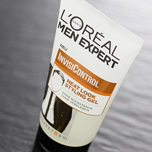 L'Oréal Men Expert Neat Look Styling Gel for Men, Hair Gel for Nourished and Natural Hair Styling, Men's Hair Styling for a Matte Finish, InvisiControl, 1 x 150 ml
