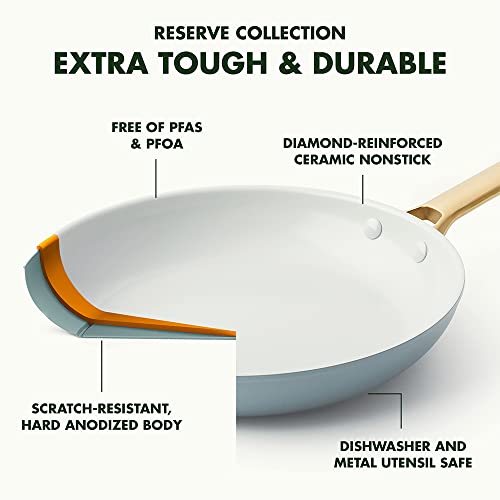 GreenPan Reserve Hard Anodized Healthy Ceramic Nonstick 20 cm and 26 cm Frying Pan Skillet Set, Gold Handle, PFAS-Free, Induction Suitable, Oven Safe, Light Blue