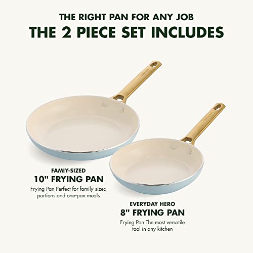 GreenPan Reserve Hard Anodized Healthy Ceramic Nonstick 20 cm and 26 cm Frying Pan Skillet Set, Gold Handle, PFAS-Free, Induction Suitable, Oven Safe, Light Blue