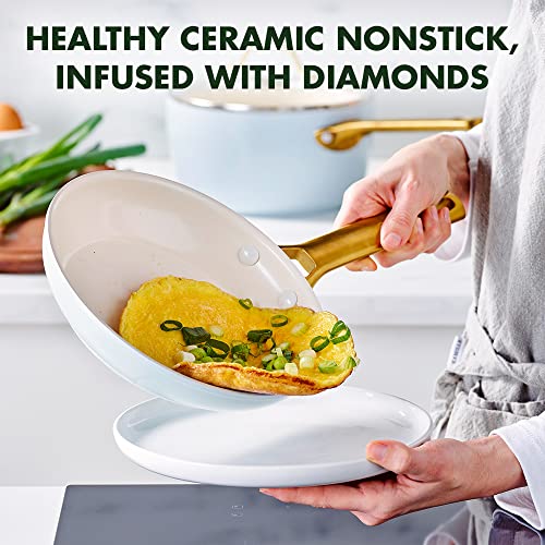 GreenPan Reserve Hard Anodized Healthy Ceramic Nonstick 20 cm and 26 cm Frying Pan Skillet Set, Gold Handle, PFAS-Free, Induction Suitable, Oven Safe, Light Blue