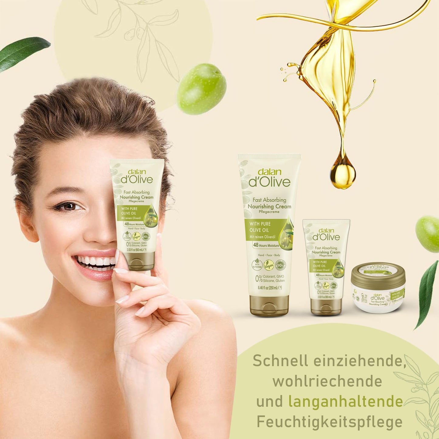3 x Dalan d'Olive Hand and Body Cream 60 ml