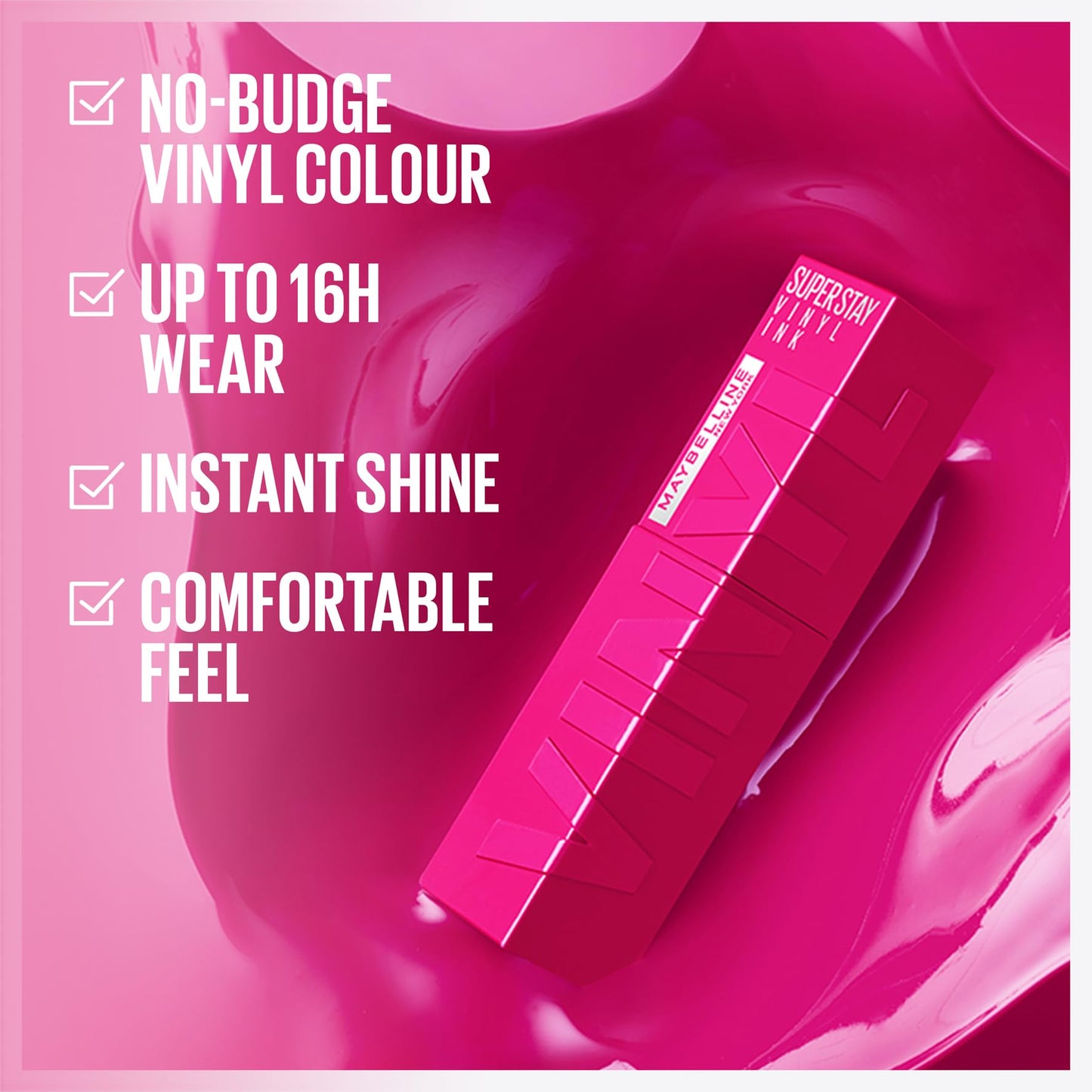 Maybelline New York Lip Colour, Smudge-free, Long Lasting up to 16h, Liquid Lipstick, Shine Finish, SuperStay Vinyl Ink, Rouge