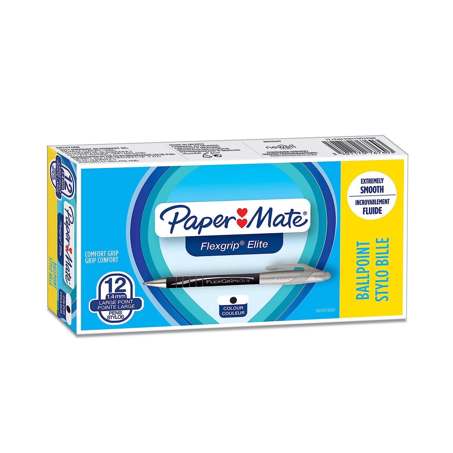 Paper Mate Flexgrip Elite Ballpoint Pens | Large Point (1.4mm) | Black | Retractable | 12 Count