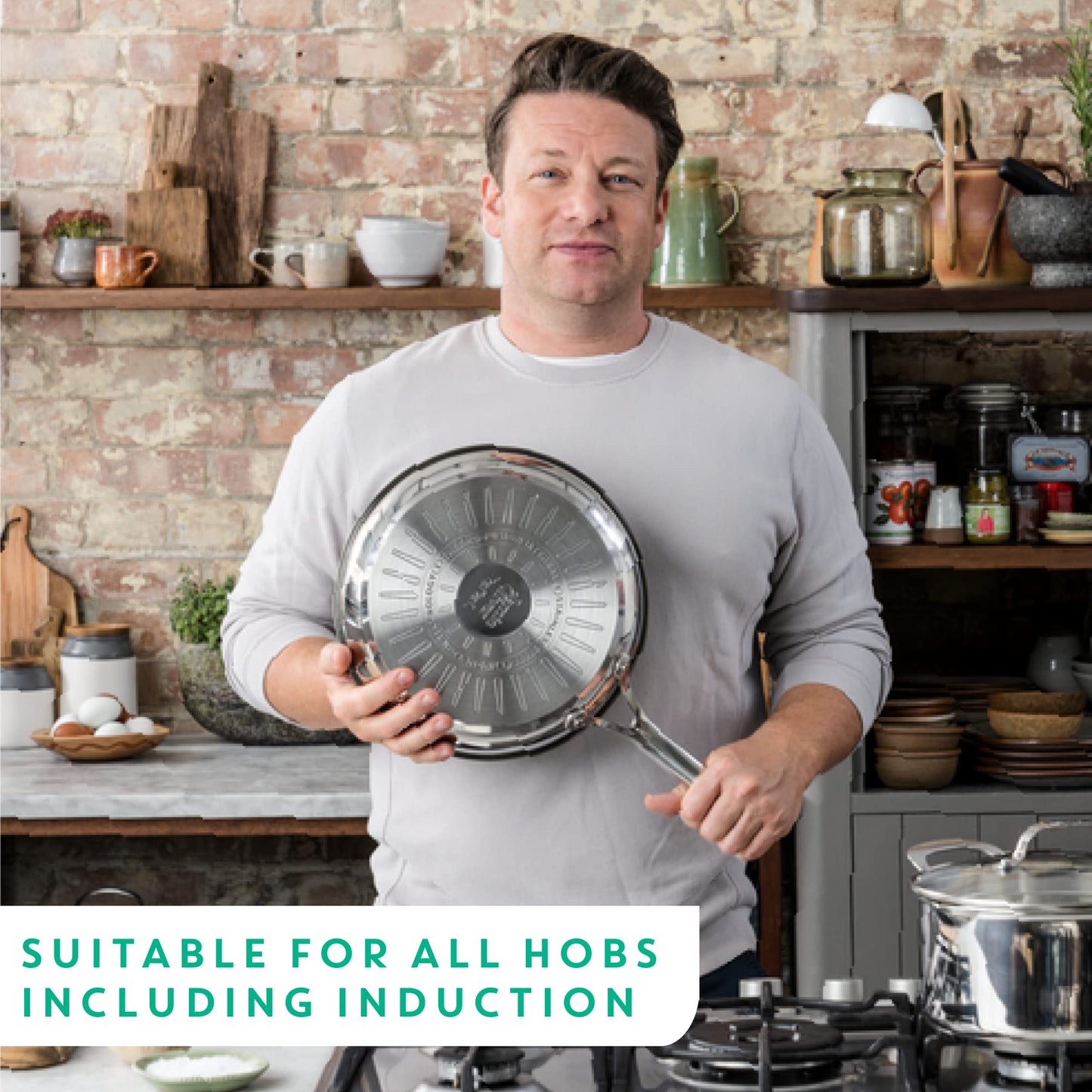 Tefal Jamie Oliver Cook's Direct Stainless Steel Frying Pan, 24 cm, Non-Stick Coating, Heat Indicator, Riveted Safe-Grip Handle, Induction Hob Compatible, E3040444